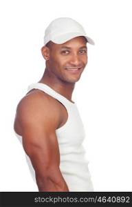 Casual strong man with hat isolated on a white background