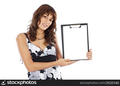 casual teen whit clipboard a over white background