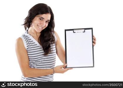 casual teen whit clipboard - can you write your text -
