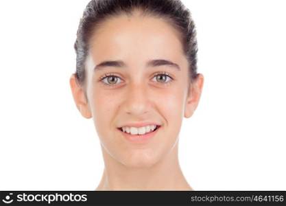 Casual teenager girl smiling isolated on a white background