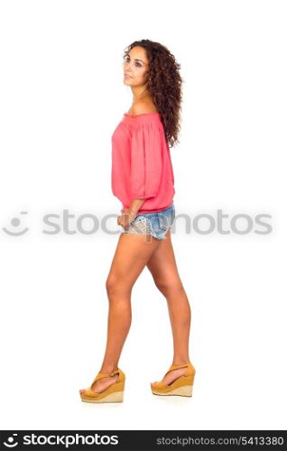 Casual woman walking isolated over a white background