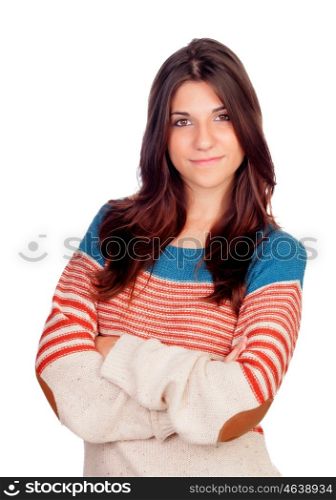 Casual young girl smiling isolated on a white background