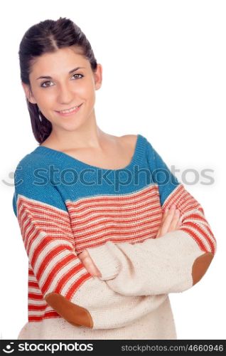 Casual young girl smiling isolated on a white background