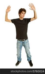casual young man full body with open arms