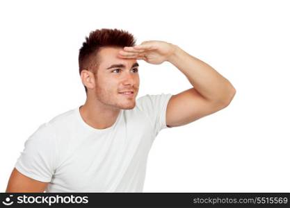 Casual young men looking at side isolated on a white background