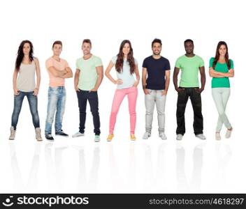 Casual young people with jeans isolated on a white background