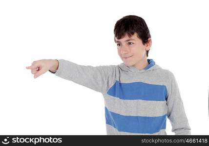 Casual young teenager pointing with his finger isolated on a white background