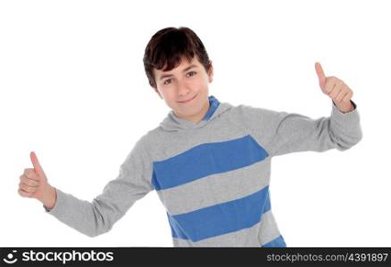 Casual young teenager saying Ok isolated on a white background