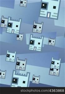 Cat&acute;s faces on a blue background
