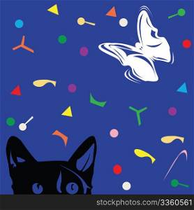 cat and butterfly vector
