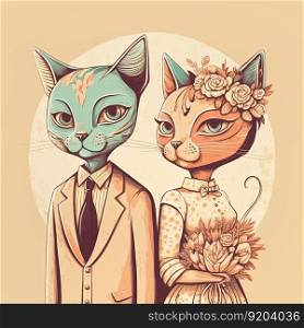 Cat bride and groom. Lovely wedding couple. Two cute animals Just Married concept. Cat bride and groom. Lovely wedding couple. Just Married