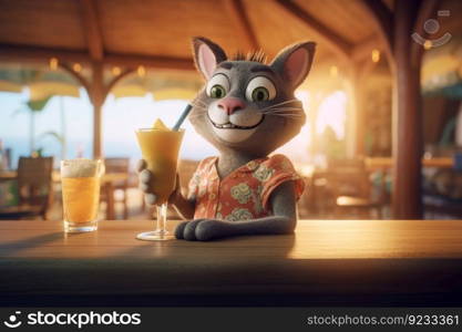 Cat drinking cocktail. Fun pet. Generate Ai. Cat drinking cocktail. Generate Ai