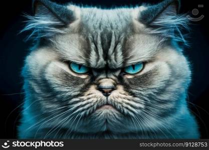 Cat having bad mood. Angry pet. Bad emotions, anger, dissatisfaction with life, negative facial expression. Bad day, misfortune concept. Generative AI. Cat having bad mood. Angry pet. Bad emotions, anger, dissatisfaction with life, negative facial expression. Bad day, misfortune concept. Generative AI.
