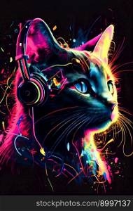 Cat Music Headphones.  Generative AI 