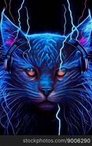 Cat Music Headphones.  Generative AI
