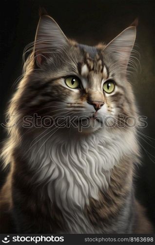 Cat portrait on dark background, AI Generative