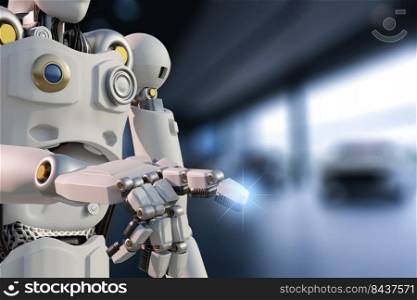 Cat robot for industry 4.0 3d render communication to people cybernetic manufacturing connection in factory automate in car dealership automation futuristic future cat toy intelligence 3d render