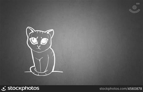 Cat sketch. Sketch of cute cat sitting and looking curious