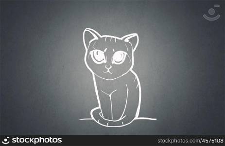 Cat sketch. Sketch of cute cat sitting and looking curious