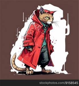 cat wear red jacket generative AI