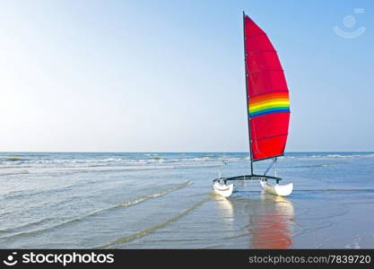 Catamaran at the beach from the north sea in the Netherlands