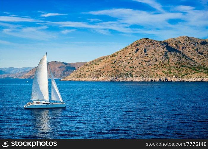 Catamaran yacht in Aegean Sea Mediterranean Sea, Greece. Catamaran yacht in Aegean Sea