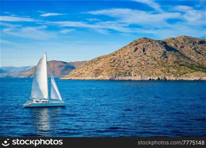 Catamaran yacht in Aegean Sea Mediterranean Sea, Greece. Catamaran yacht in Aegean Sea