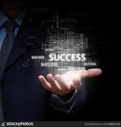 Catch your success. Close up of businessman hand presenting business success concept