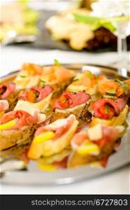 Catering buffet table with appetizers for special business events