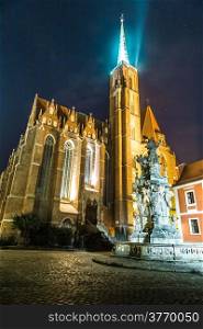 Cathedra at night in Wroclaw, Poland