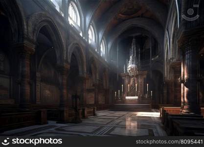 Cathedral dark interior. Old religion. Generate Ai. Cathedral dark interior. Generate Ai