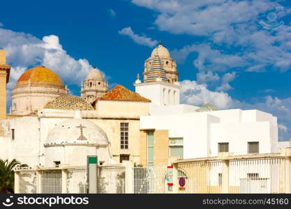 Cathedral in Cadiz, Andalusia, Spain. Cathedral de Santa Cruz in the morning in Cadiz, Andalusia, Spain