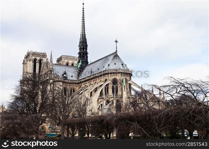 cathedral Notre Dame de Paris in cloudy day