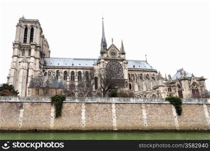 cathedral Notre Dame de Paris in overcast day