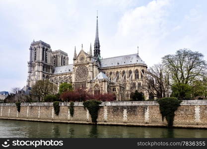 Cathedral Notre Dame in Paris and river Seine