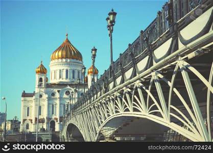 Cathedral of Christ the Saviour in Moscow, Russia. Retro style filtred image.