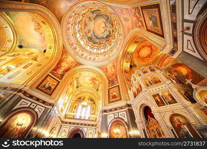 Cathedral of Christ the Saviour in Moskow. fresco on ceiling and walls.