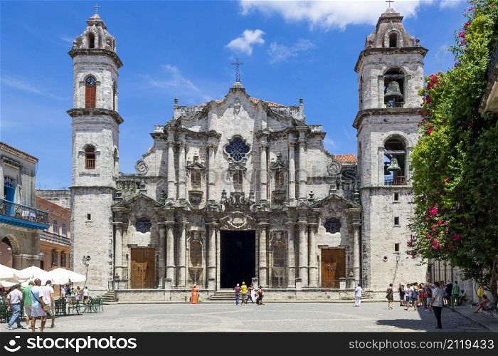 Cathedral of Havana at Cuba. The Church of St. Christopher. The historical center of the old Cuba.