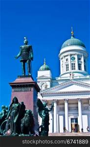 Cathedral of Helsinki. view of the senate square with the cathedral in Helsinki