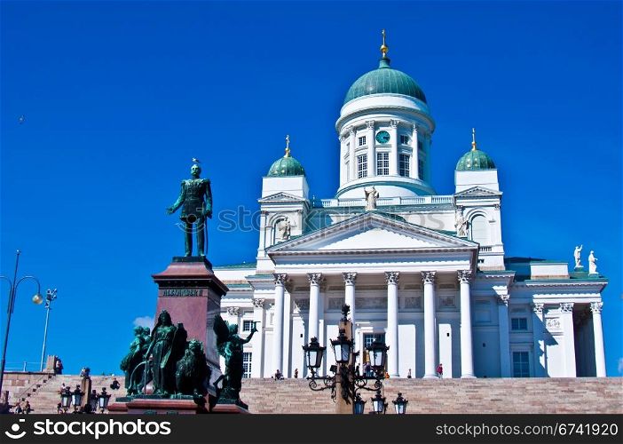 Cathedral of Helsinki. view of the senate square with the cathedral in Helsinki