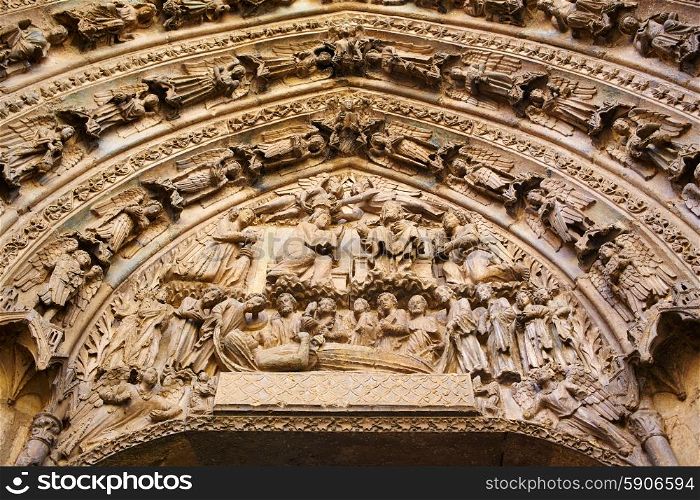 Cathedral of Leon door gothic arch in Castilla at Spain