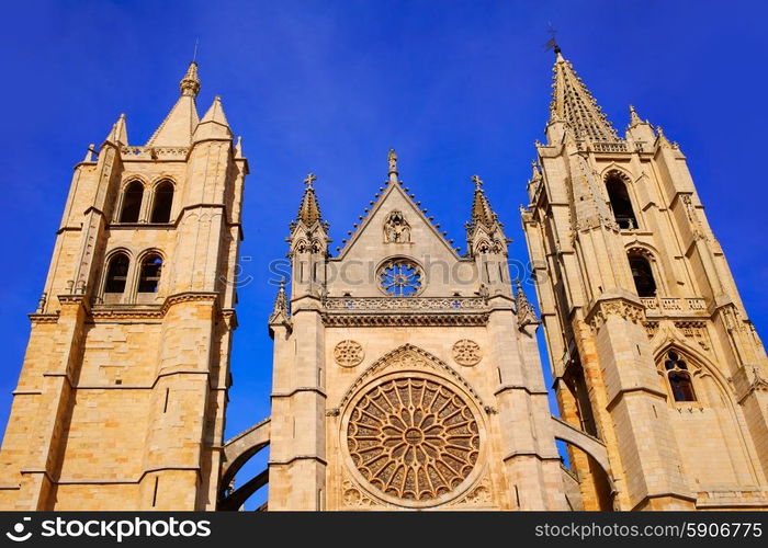 Cathedral of Leon facade in Castilla at Spain