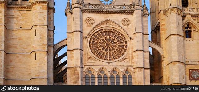 Cathedral of Leon gothic rosette in Castilla at Spain