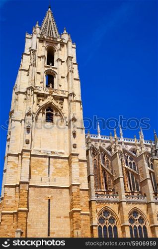 Cathedral of Leon side facade in Castilla at Spain