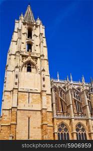 Cathedral of Leon side facade in Castilla at Spain