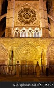 Cathedral of Leon sunset facade in Castilla at Spain