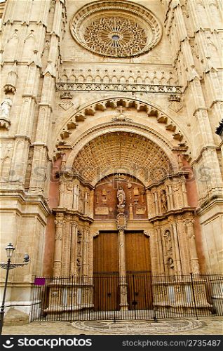 Cathedral of Majorca main door in Palma de Mallorca at Balearic islands