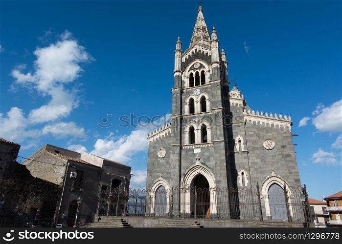 Cathedral of Randazzo, Catania, Sicily. Gothic style church, in lava stone