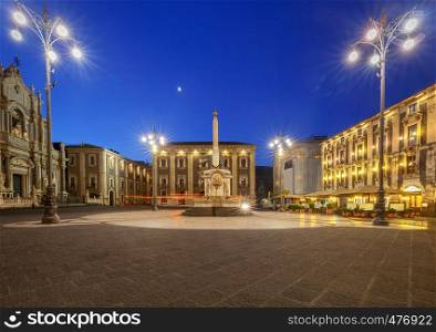 Cathedral of Saint Agatha in the night lighting. Italy. Catania Sicily.. Catania. Cathedral of St. Agatha.