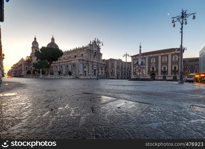 Cathedral of Saint Agatha in the night lighting. Italy. Catania Sicily.. Catania. Cathedral of St. Agatha.